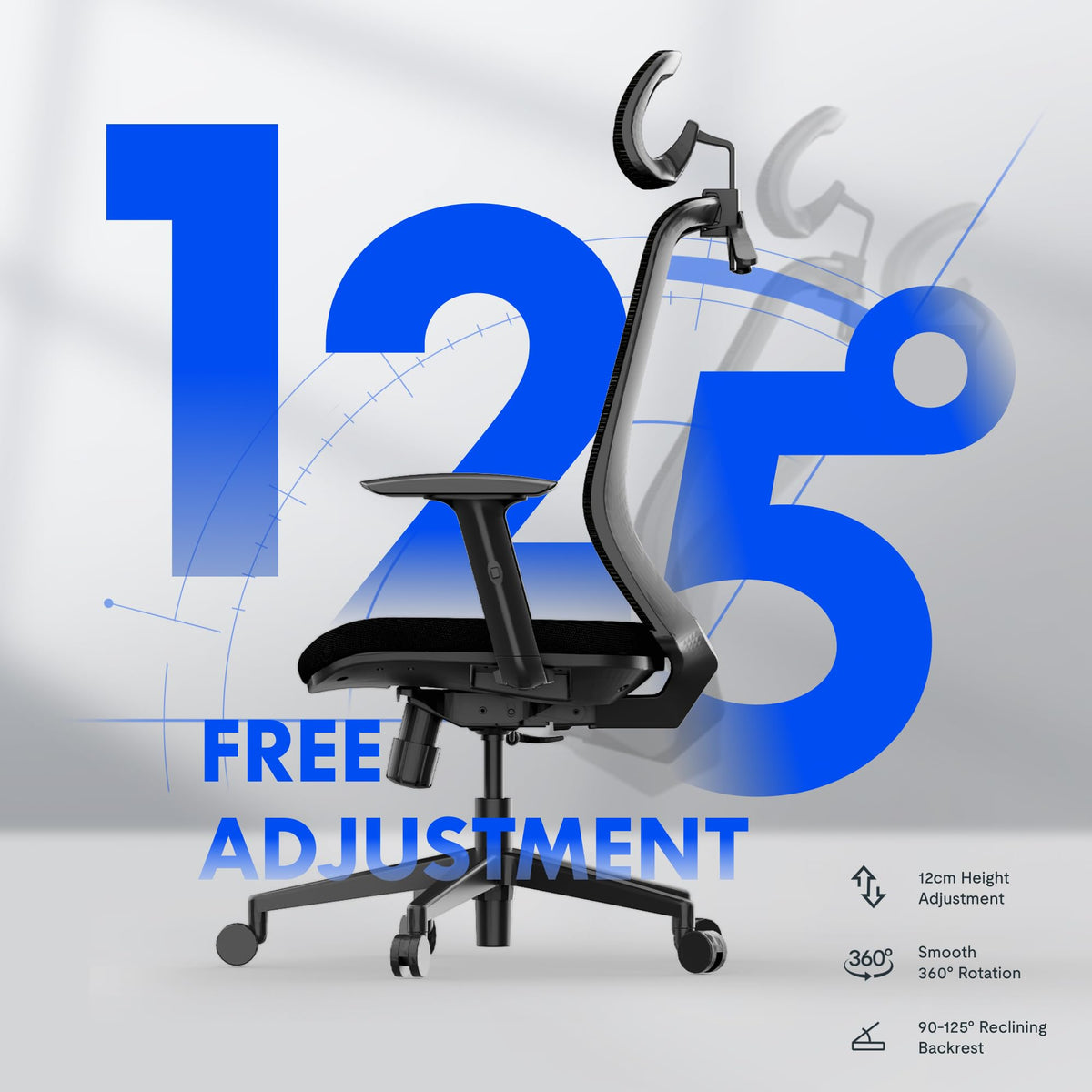 FLEXISPOT OC3C Office Chair Ergonomic Desk Chair Computer Chair Height-Adjustable Seat Headrest Armrest Lumbar Support Swivel Castors Work Chair