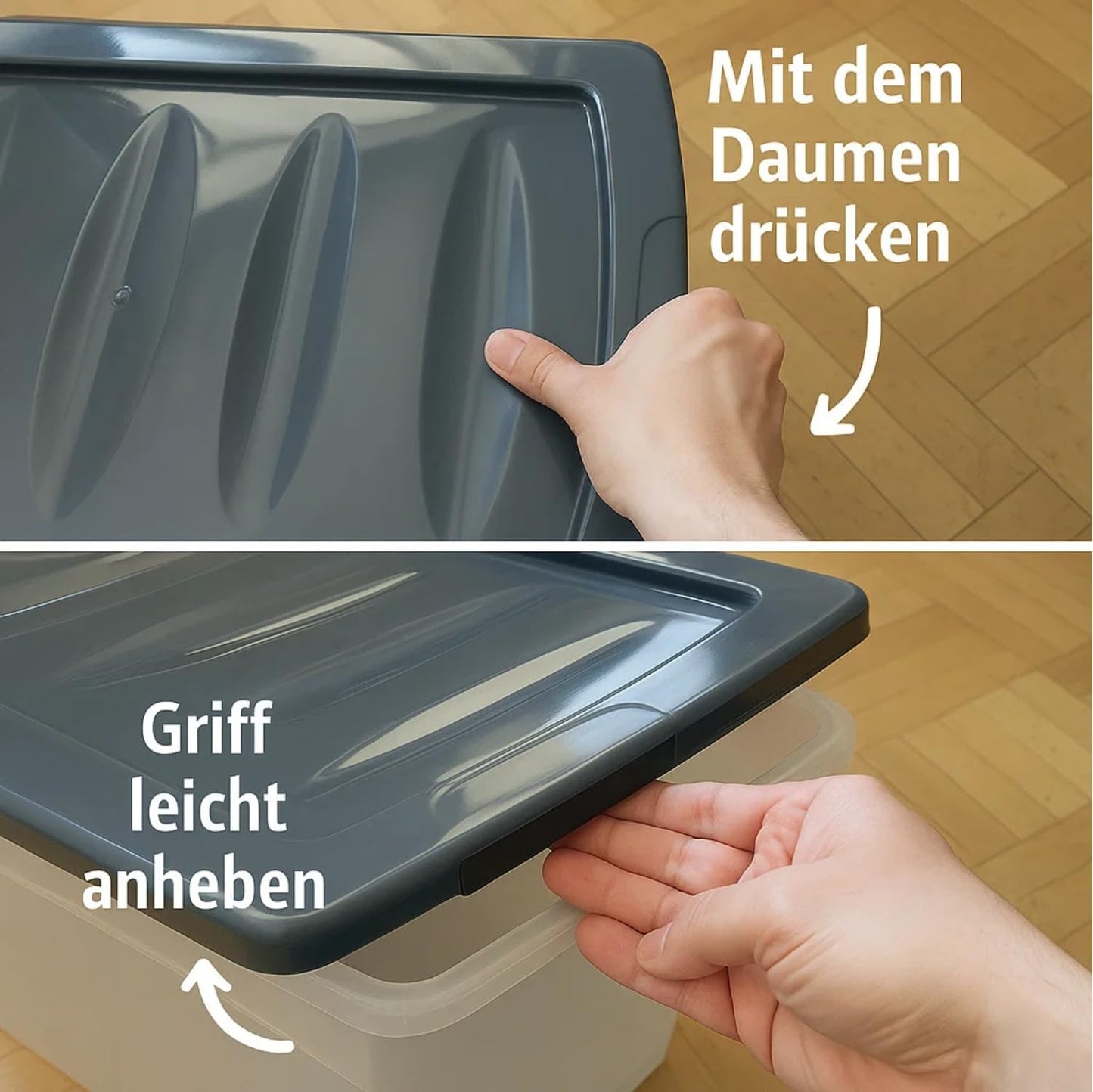 BigDean 3 x 60 L Storage Box with Lid Large Budget Line Plastic Box with Lid