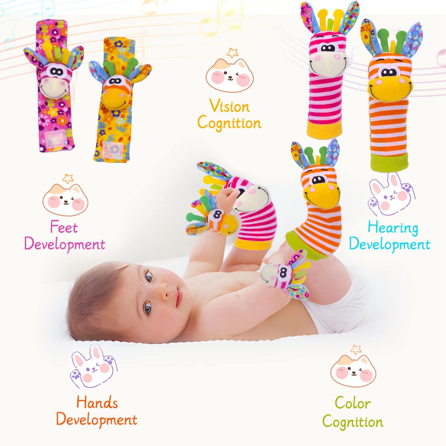 Accevo Baby Wrist Rattles & Rattles Socks Baby Cuddly Toys Early Learning Toy for Toddlers Newborn Baby Gifts Toy for Babies Baby Shower Gift 0-12 Months