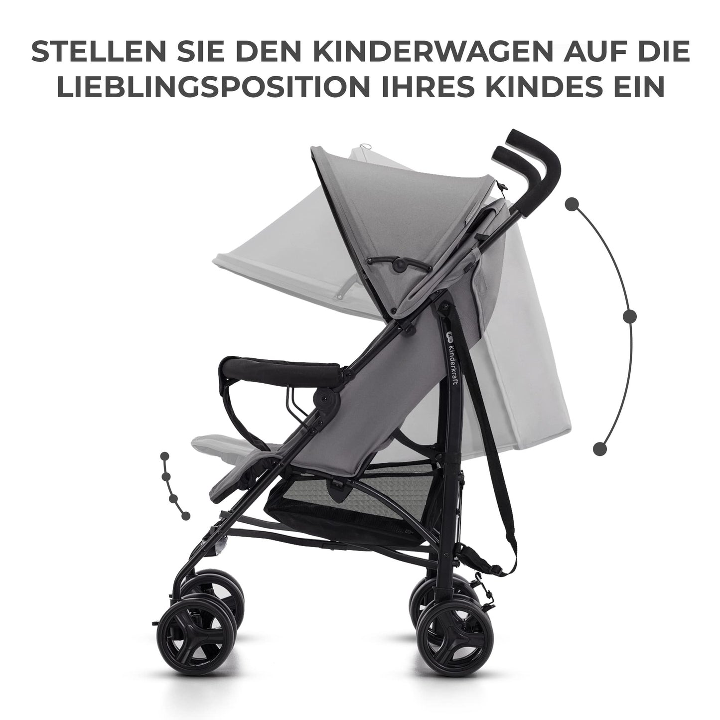 Kinderkraft TIK Kinderwagen, Liegebuggy, Sportwagen, Leicht - 6,5kg, Drehbare Vorderräder, Verstellbarer Griff, Stufenlose Einstellung der Rückenlehne, Schnelles Zusammenklappen, bis zu 17kg, Grau