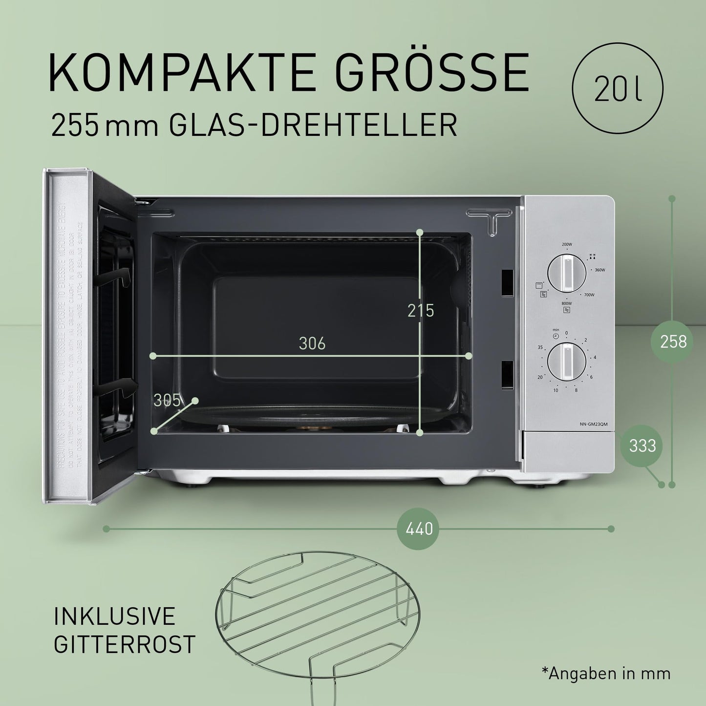 Panasonic NN-ST21QWEPG 20L Solo Microwave with Turntable, 800W, Automatic Defrost, 11 Automatic Programmes, LED Display, 5 Power Levels, Digital Timer, White