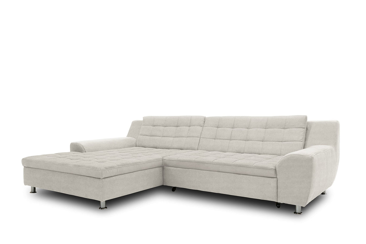 DOMO. collection Merida Corner Sofa, Sofa with Sleep Function in L-Shape, Corner Couch with Bed Box, Sofa Bed 304 x 200 x 84 cm (W x D x H), Beige