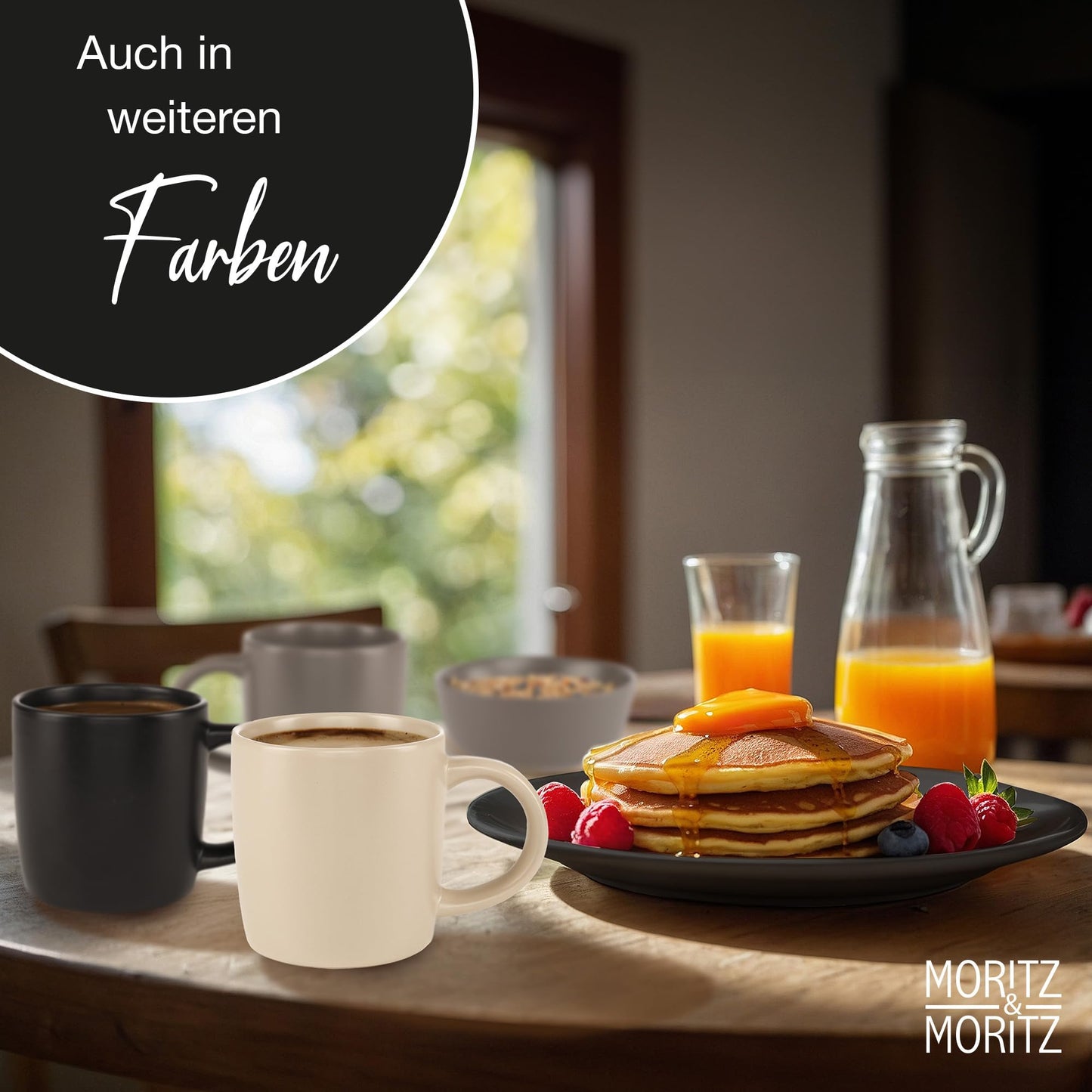 Moritz & Moritz Nordic Crockery Set for 6 People, 18-Piece Stoneware Crockery Set in Black, Scandinavian Design, Robust Plate Set for 6 People for Everyday Use and Guests, Crockery Sets