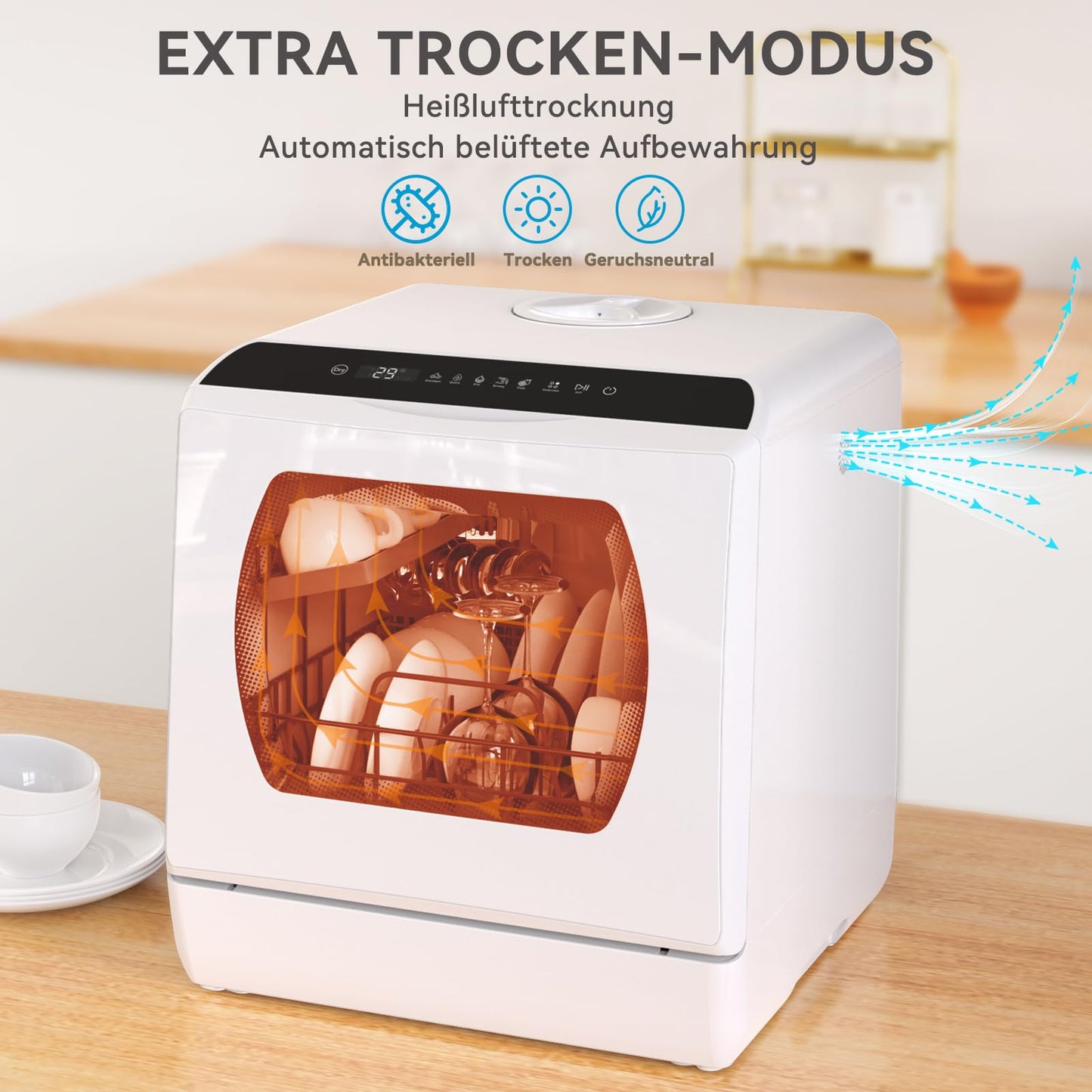 Hermitlux Tischgeschirrspüler, mini spülmaschine mit 7+3 Programme, 5 Maßgedecken, 5L Wassertank, Startverzögerung und Kindersicherung