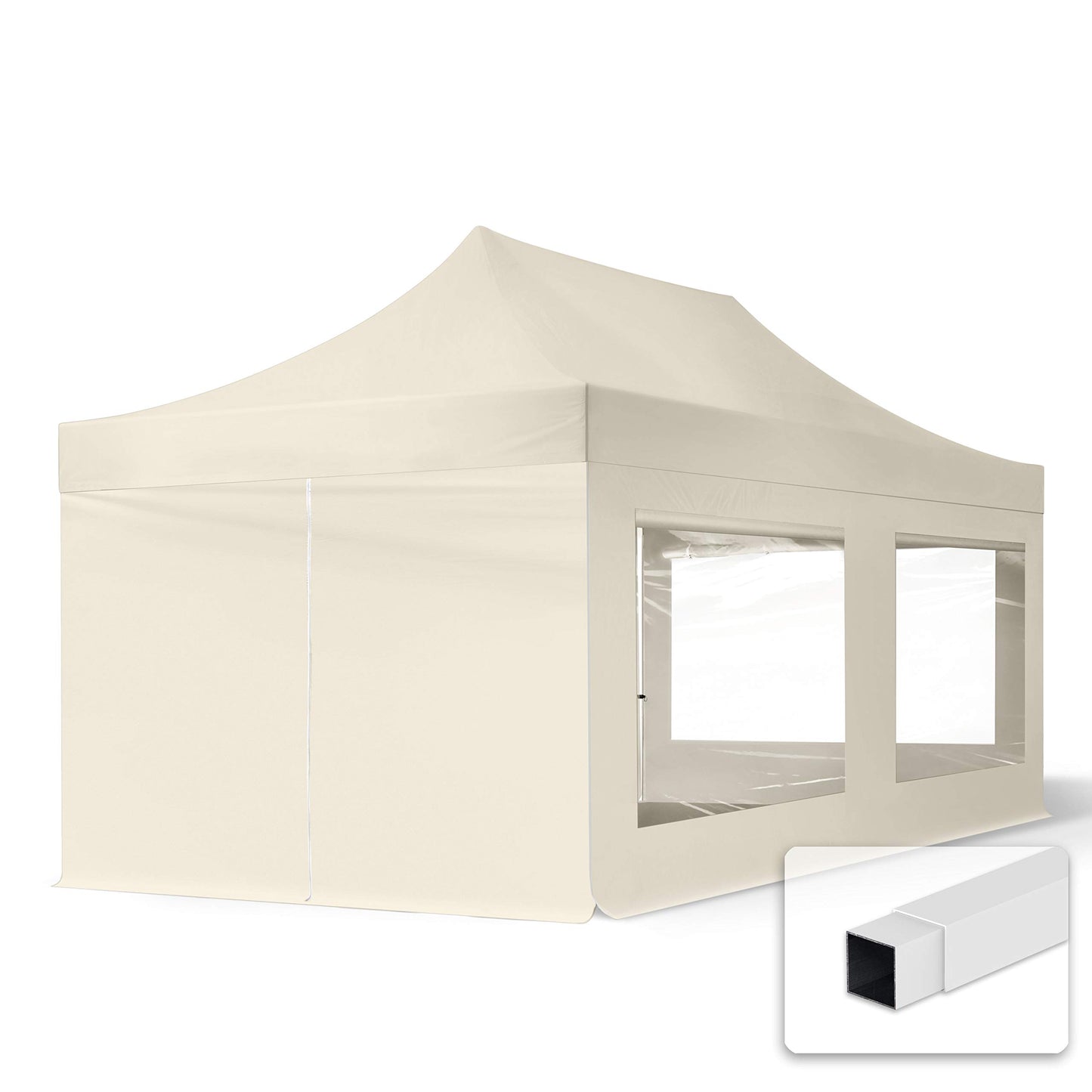 TOOLPORT 3 x 6 m Folding Gazebo Party Tent Gazebo Steel 30 mm 4 Side Panels Panoramic Window Cream