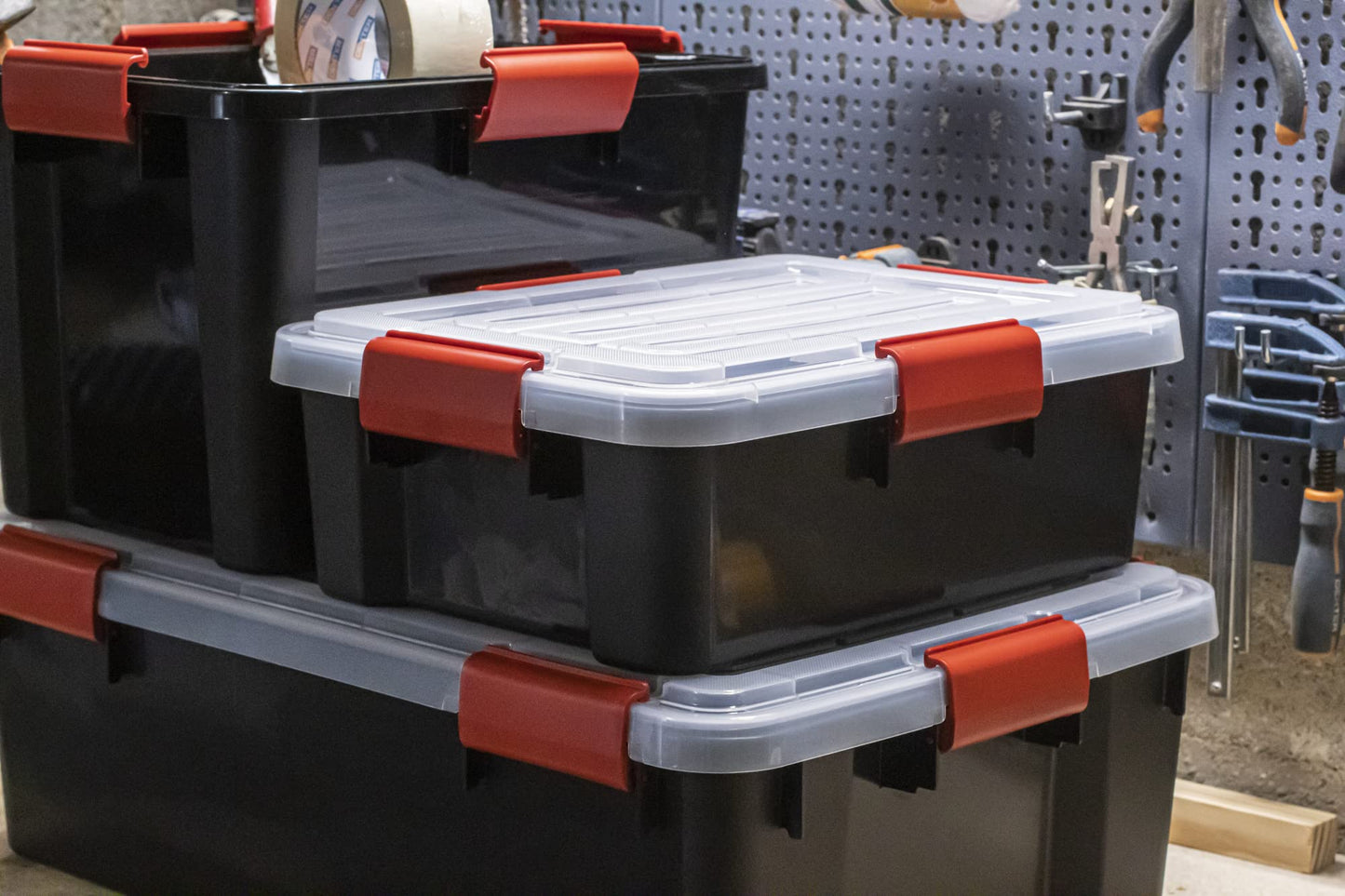 Iris Ohyama Airtight Plastic Storage Boxes with Lids, 20L, Set of 3, Black, Hermetic Waterproof Closure, Heavy Duty Snap Latches, Stackable, Dustproof, BPA-Free, DDAT-SD