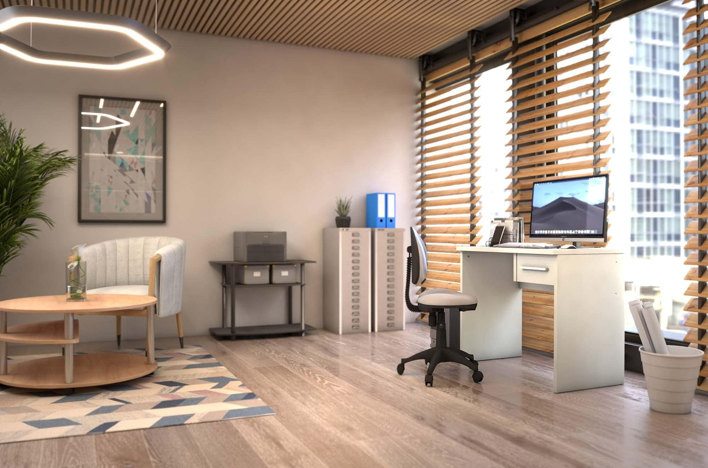 Amazon brand - Movian Idro modern desk, computer desk with 3 drawers, 56 x 110 x 73.5, white