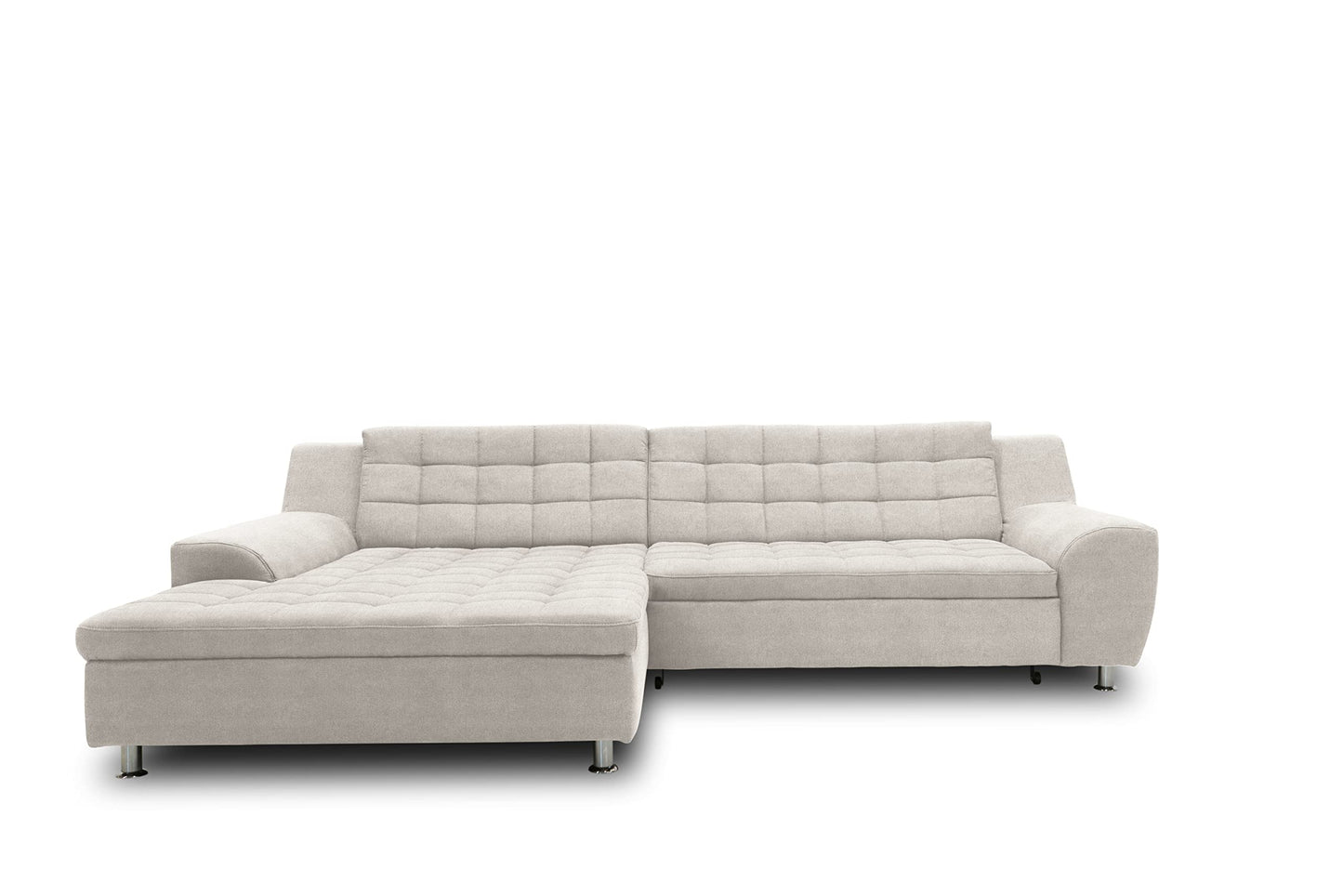 DOMO. collection Merida Corner Sofa, Sofa with Sleep Function in L-Shape, Corner Couch with Bed Box, Sofa Bed 304 x 200 x 84 cm (W x D x H), Beige