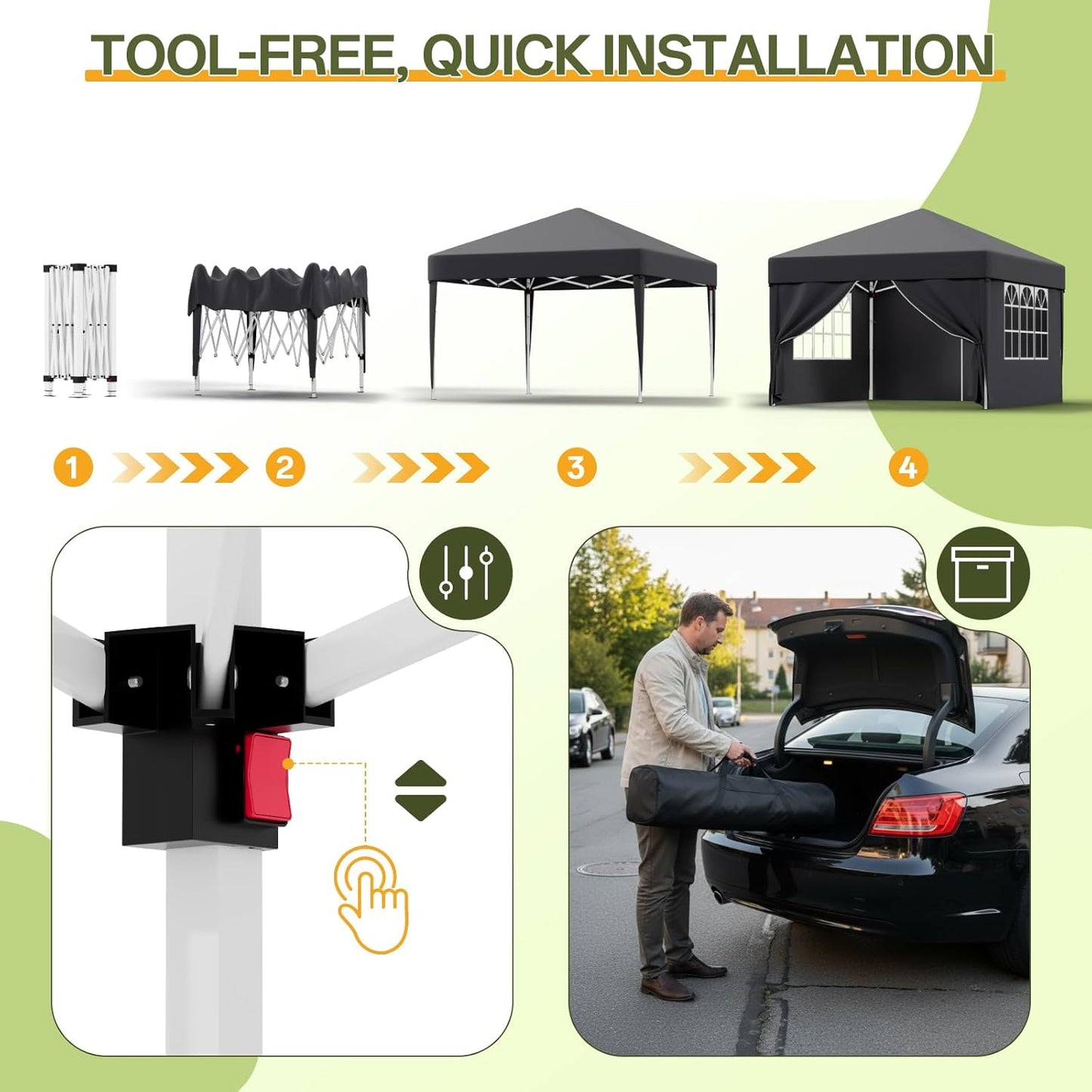 JUMMICO Gazebo 3 x 3 Waterproof Stable Winterproof with 4 Side Walls, Folding Gazebo Height Adjustable, Gazebo UV Protection 50+, Garden Gazebo Folding Tent for Garden, Courtyard, Camping, Gazebo Grey