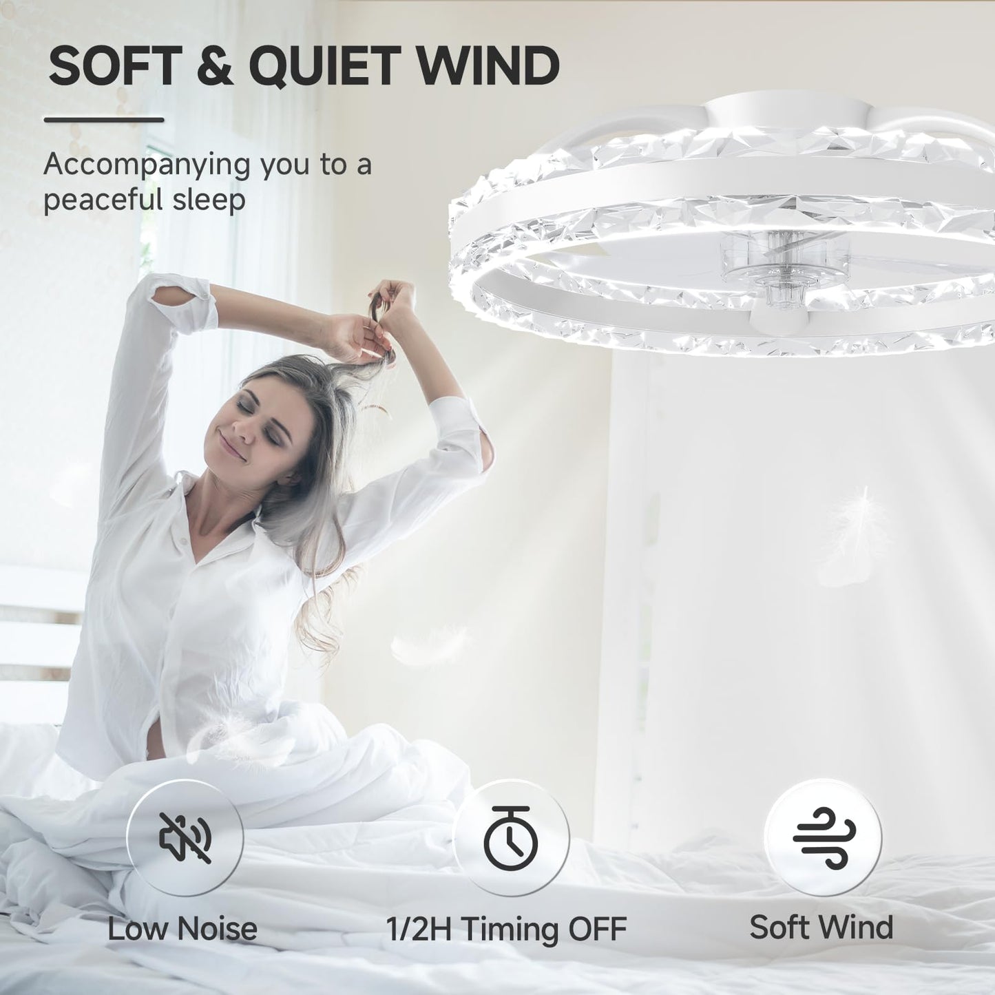 VOLISUN Ceiling Fan with Lighting and Remote Control, 6 Wind Levels and Dimmable, Modern Ceiling Light with Fan, Quiet LED Ceiling Fan for Bedroom, Living Room (White, 50 cm)