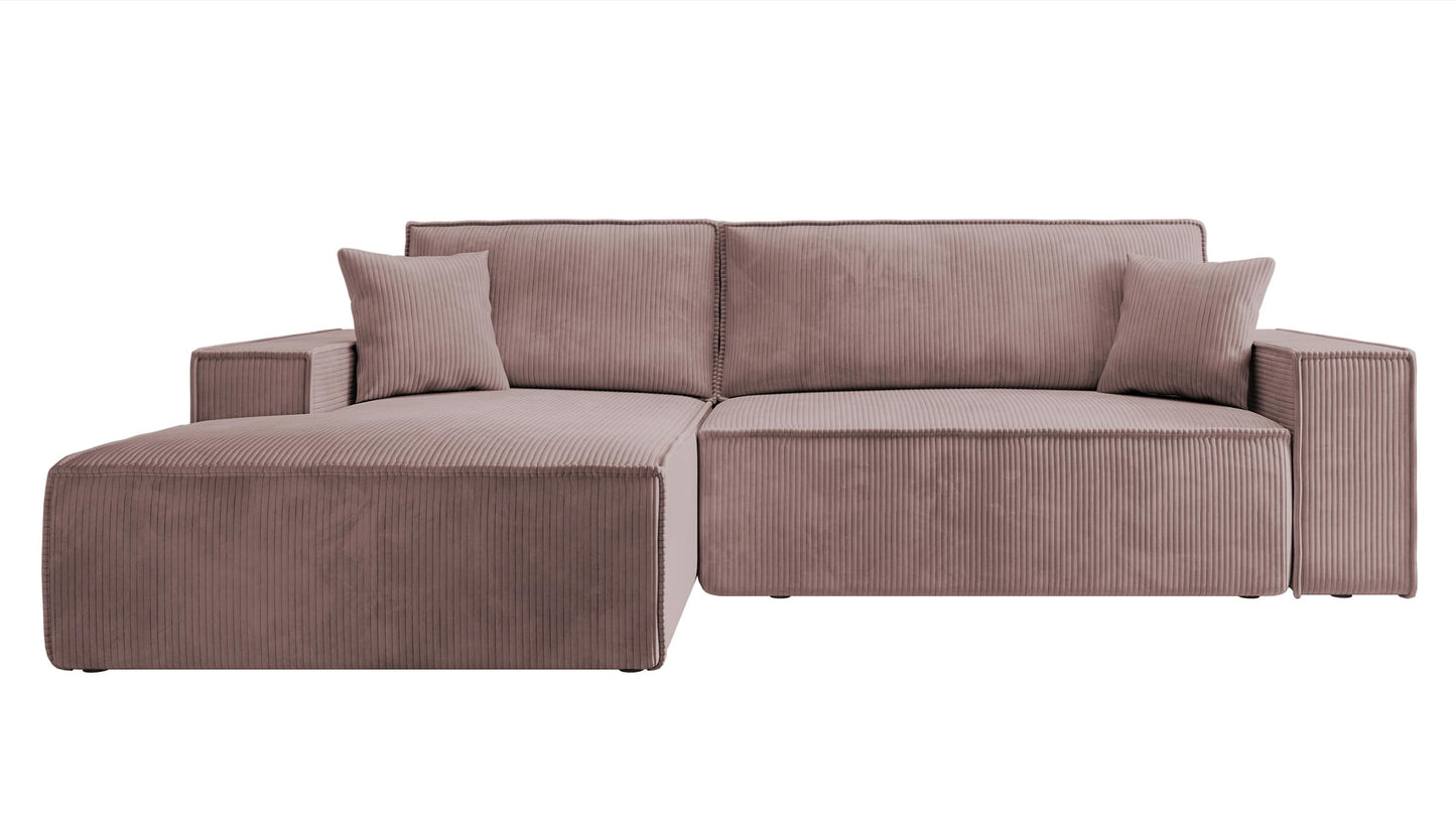 Selsey Sofa Corner Sofa Bed Couch with Storage Space Sleep Function Easy Care Polyurethane Foam L Shape Right Farese Beige Corduroy Look
