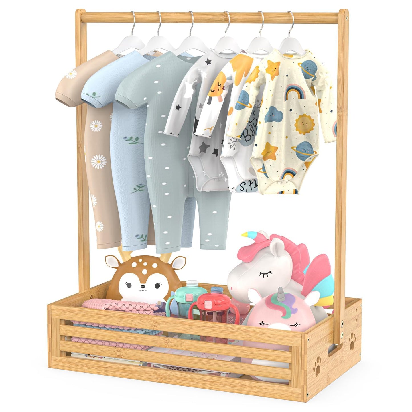 Baby Clothes Rack for Toddlers, Pet Clothes Rack with Storage Box & Adjustable Clothes Rail for Dogs/Cats, Baby Shower Wardrobe with Handle for Children's Room