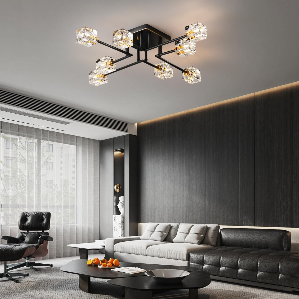 Modern Kistall Semi-Flush Ceiling Light Living Room, 8 Lights, Gold Crystal Chandelier, Semi-Flush Crystal Chandelier, Luxury Ceiling Light for Bedroom, Dining Room