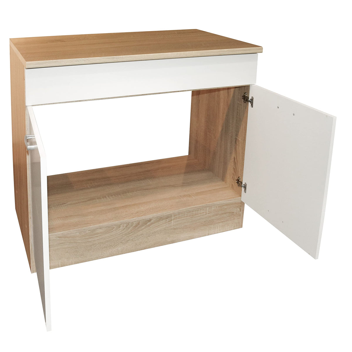 ANDY Modern Base Unit for Kitchen, 2 Doors in Sonoma Oak Finish, Matte White, Spacious Kitchen Unit, Plenty of Storage Space, 100 x 90 x 60 cm (W x H x D)