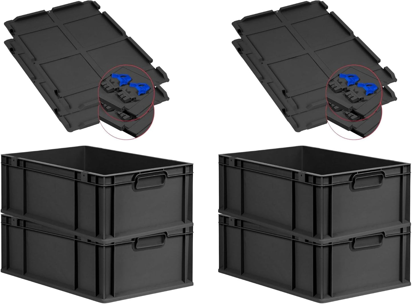 PROREGAL SuperSparSet 3 x Eurobox NextGen Grip with Lid and Yellow Clasps, H x W x D 32 x 40 x 60 cm, 65 Litres, Open Handles, Reinforced Base, Euro Container, Transport Box