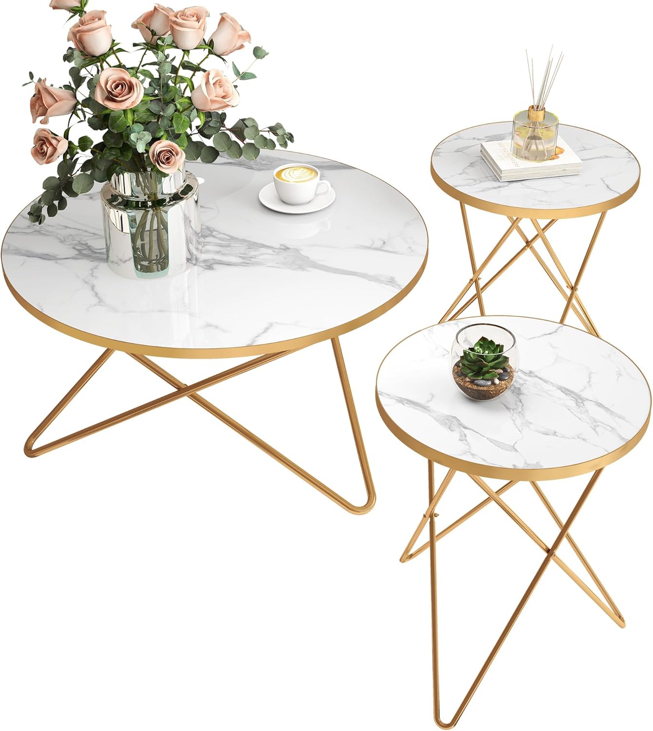 Coffee Table Side Table Round Black Green Living Room Table Sofa Table for Living Room Garden Balcony Bedroom Table Round Modern Plant Table Outdoor with Marble Pattern