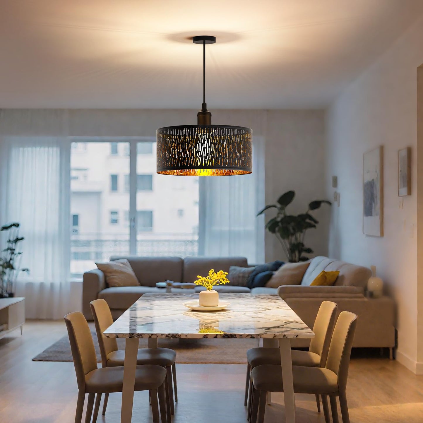 FRIDEKO HOME Moderne Deckenlampe Schwarz,Durchbrochener Rund Ø30cm Deckenleuchte E27 One Flammige Stoff Lampenschirm Lampe für Schlafzimmer Wohnzimmer Küche Flur