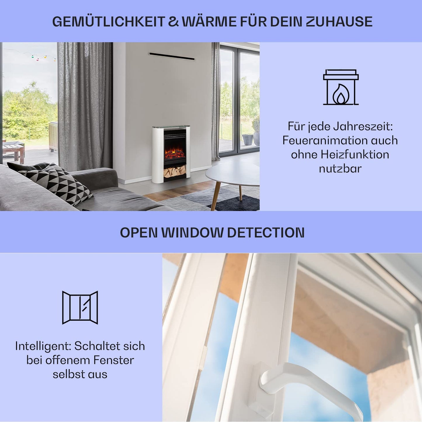 Klarstein Elektrokamin, Elektro Heizungen für Wohnzimmer & Innenräume, Elektrischer Kamin mit LED Flammen, Sparsamer Elektroofen, Heizlüfter mit Timer, Einstellbarer Thermostat, Heizung 1800 W