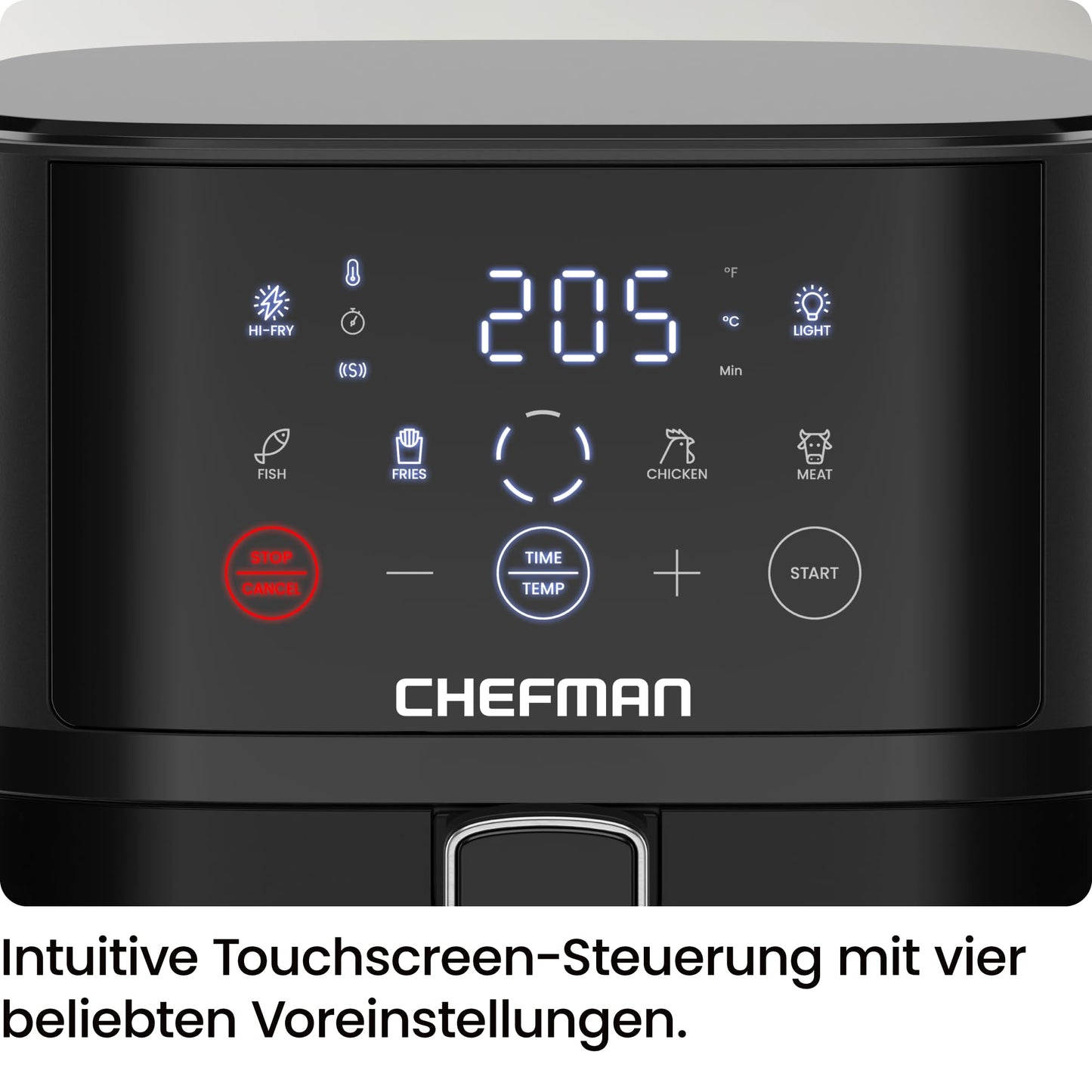 Chefman Hot Air Fryer - 3.75 L Compact Hot Air Fryer for Quick Meals, with Hi-Fry Technology, Viewing Window, Touch Controls, Non-Stick and Dishwasher Safe - Black