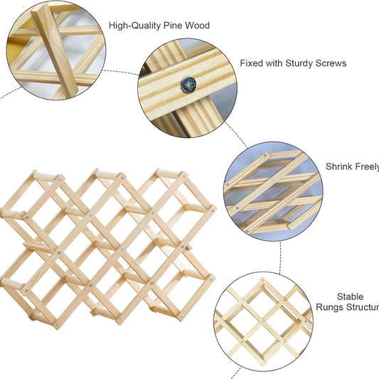 Newaner Wooden Wine Rack, Stackable, 10 Bottles Storage Drink Rack, 45 x 12.5 x 31 cm, Vintage Bottle Rack for Storing Wine, Assembled by Hand for Bar Counter, Living Room, Kitchen