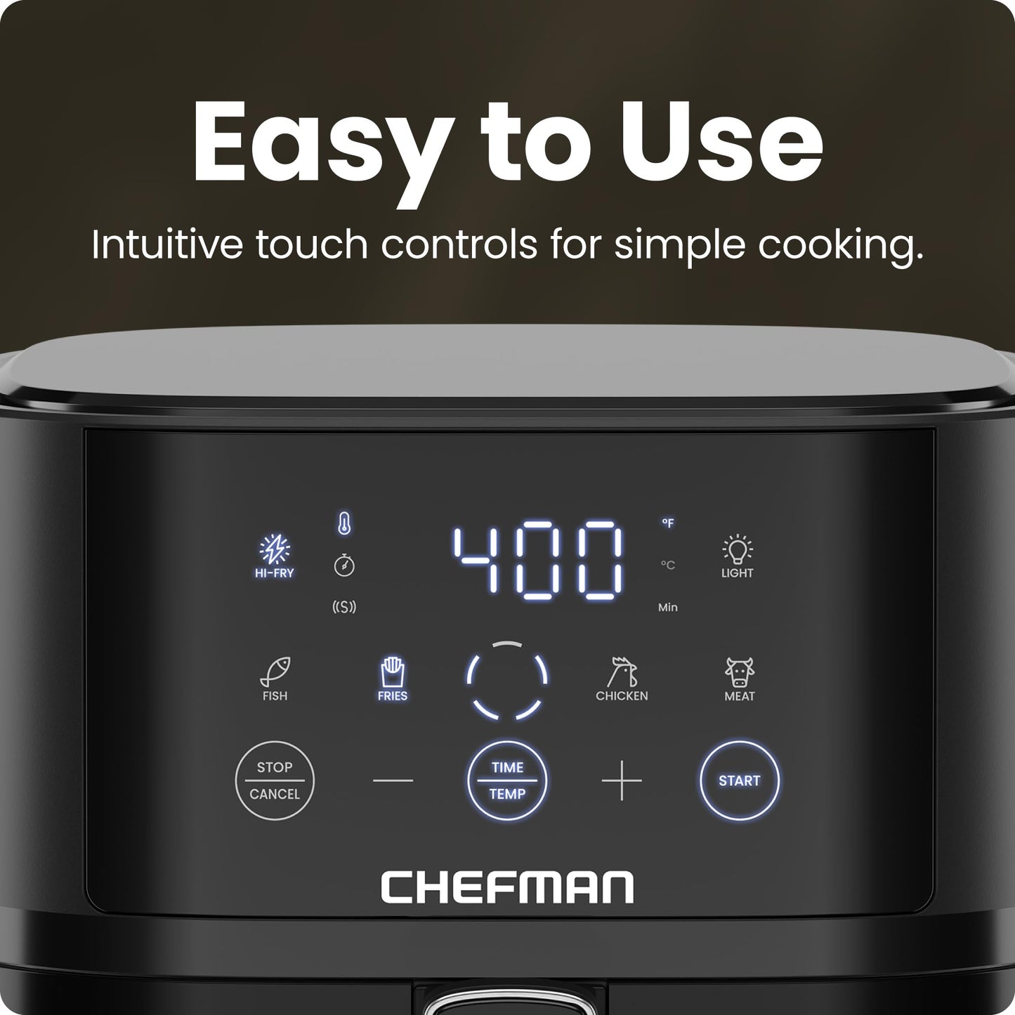 Chefman Hot Air Fryer - 3.75 L Compact Hot Air Fryer for Quick Meals, with Hi-Fry Technology, Viewing Window, Touch Controls, Non-Stick and Dishwasher Safe - Black