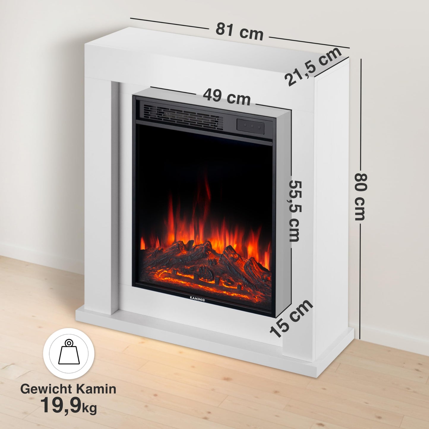 Matti Electric Fireplace with Heater, 3D Flame Effect, LED Ambient Light, Remote Control, 32 Inches (81 cm) (Oak)