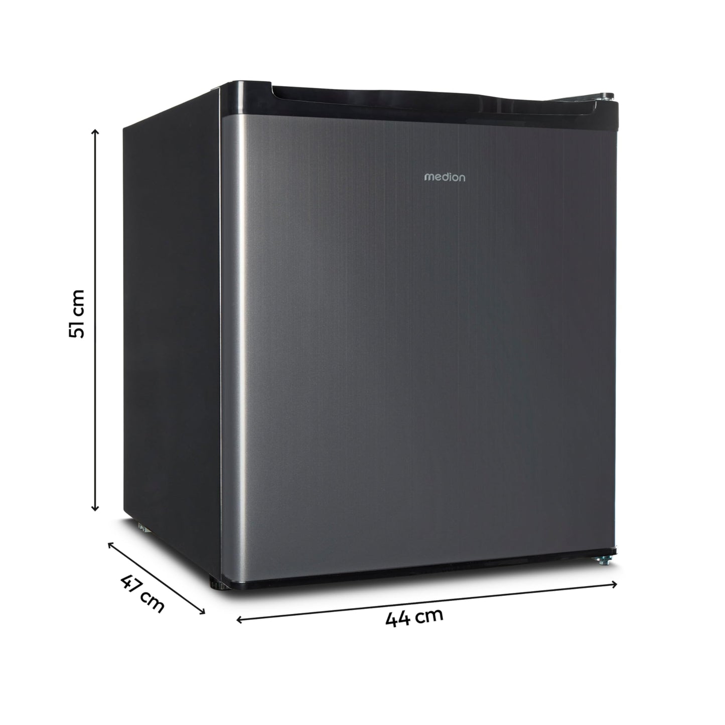 MEDION MD37724 Mini Fridge with Freezer (Small, Quiet, 41L Small Fridge for Office, Hotels, Mini Bar, Camping Gaming, Drinks Fridge, Food & Ice Cream, Interchangeable Door Hinge, Grey