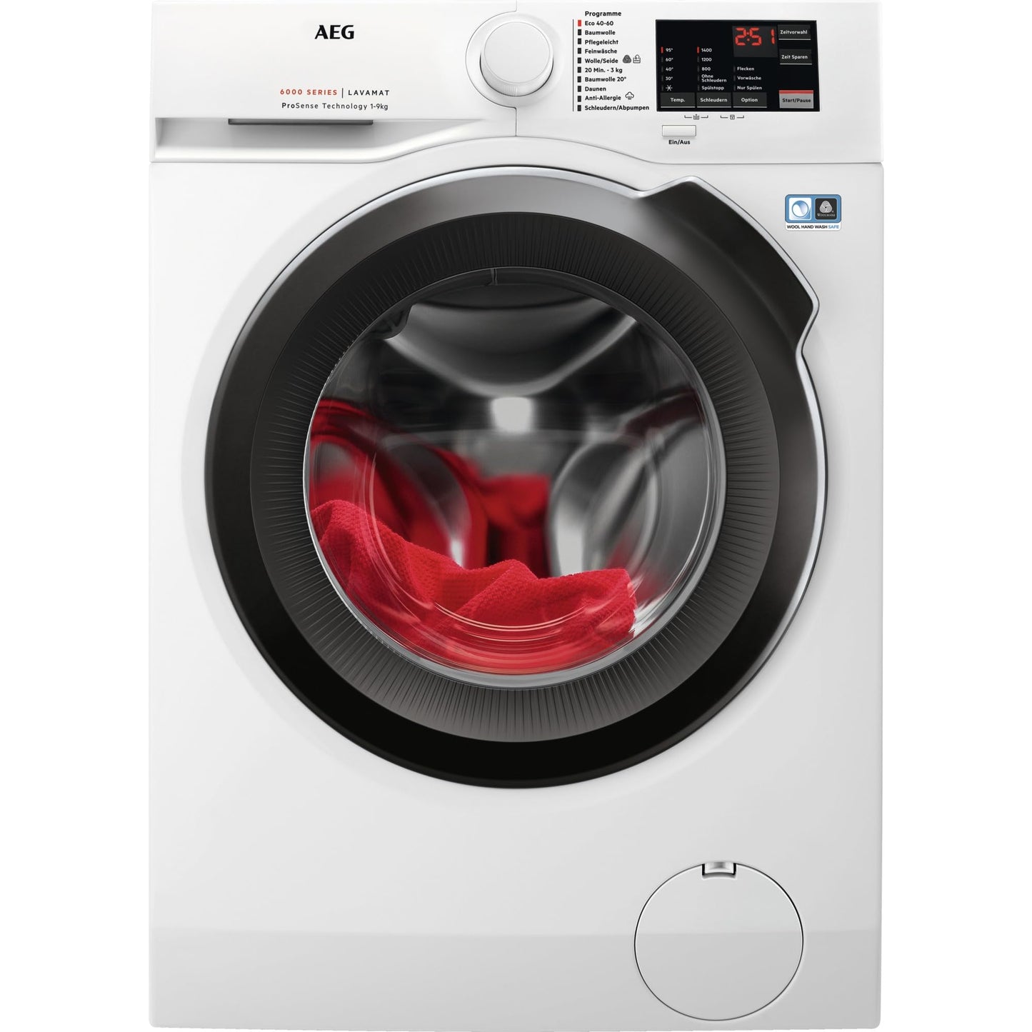 AEG L6AMZ49FL Washing Machine, Series 6000 with ProSense®, 9.0 kg, Quiet, Automatic Volume, Refill Function, Child Lock, Gentle Drum, Water Stop, 1400 rpm