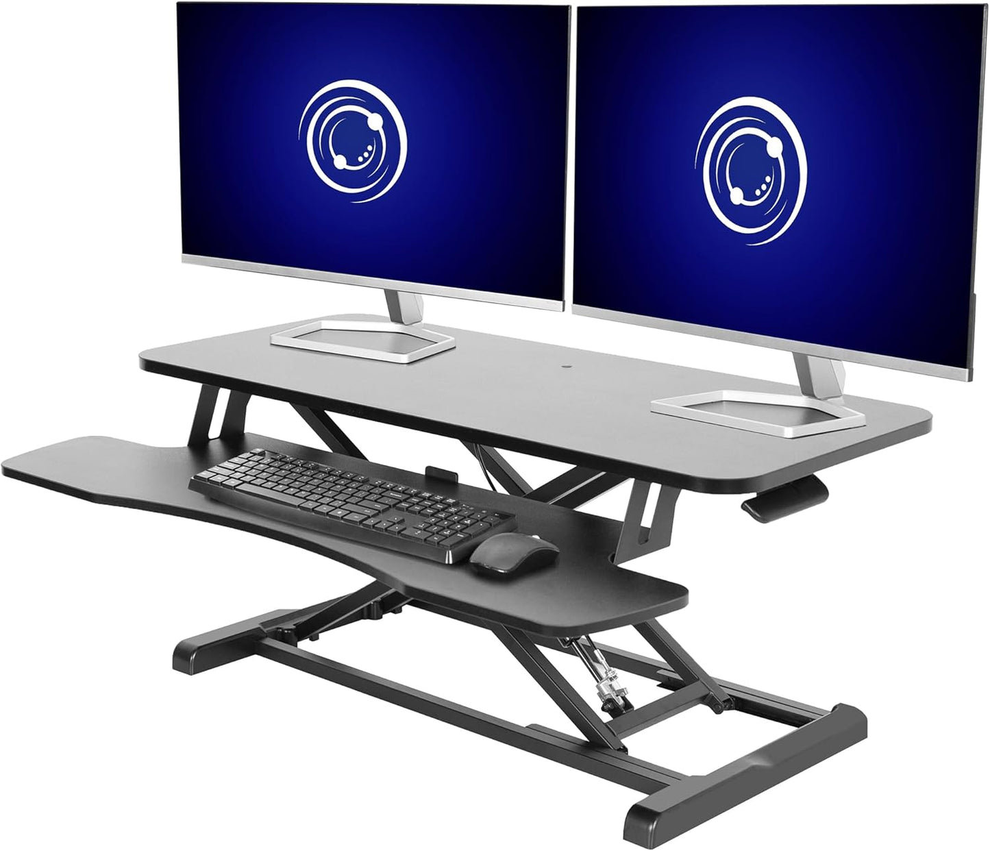 VIVO 32” Stehpult-Konverter mit höhenverstellbarem Aufsatz, Steh-Sitz-Arbeitsplatz für zwei Monitore und Laptop, mit breiter Tastaturablage, Schwarz, DESK-V000K
