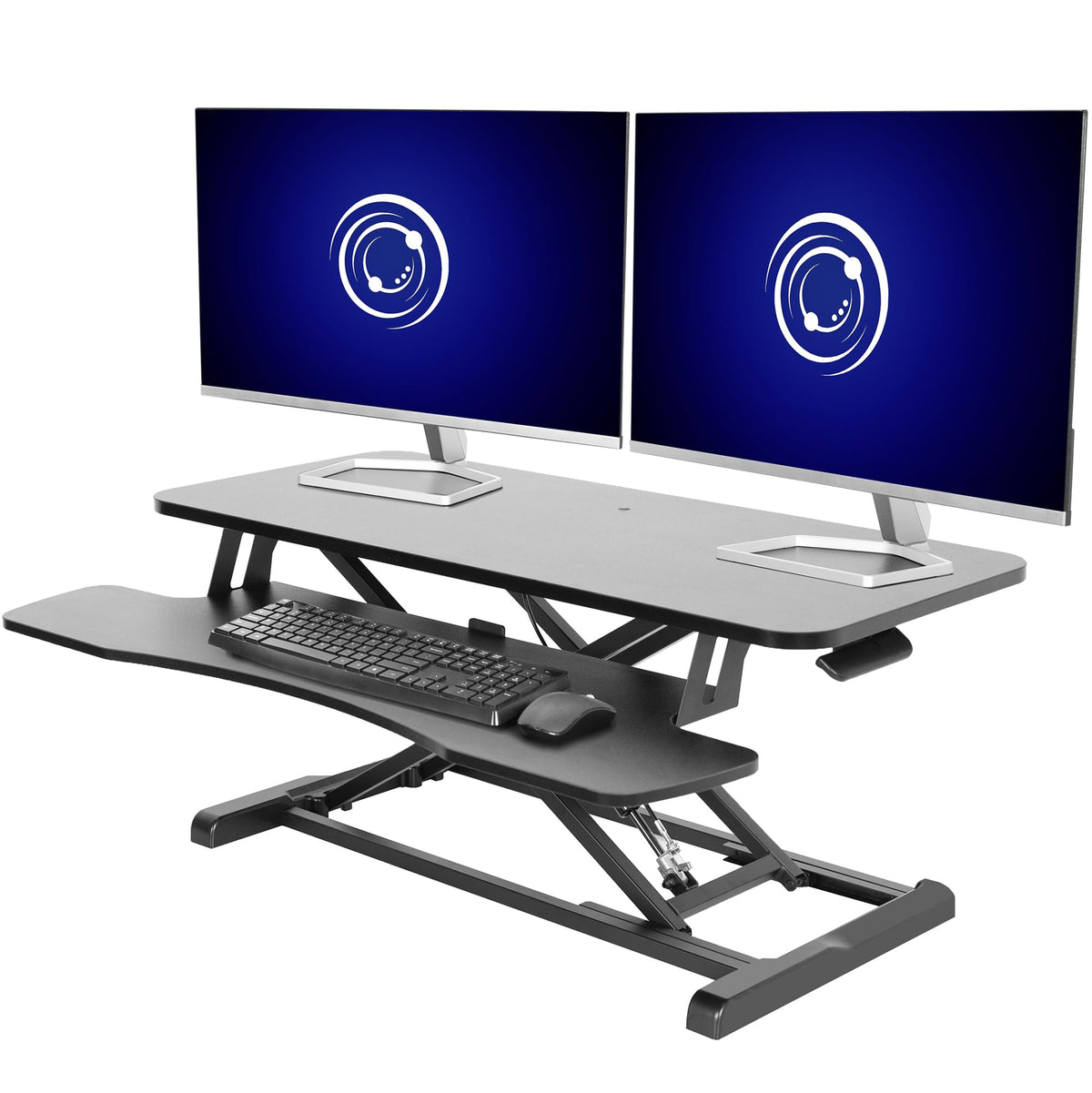 VIVO 81 cm Schreibtischaufsatz, K-Serie, höhenverstellbarer Steh-Sitz-Aufsatz, Dual-Monitor- und Laptop-Arbeitsplatz mit breiter Tastaturablage, Schwarz, DESK-V000K