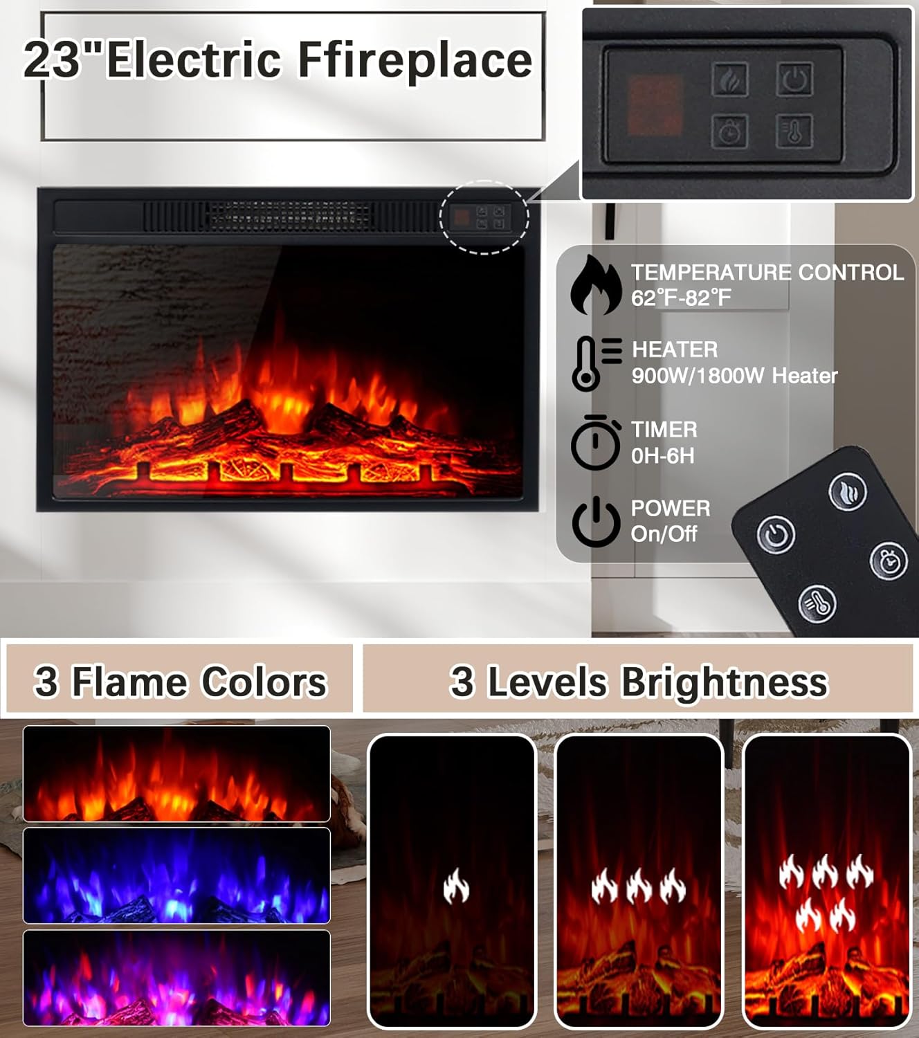 Electric Fireplace with TV Bracket, Entertainment Centre with 23 Inch Heater, Push Opening Drawer and Remote Control, 150 cm