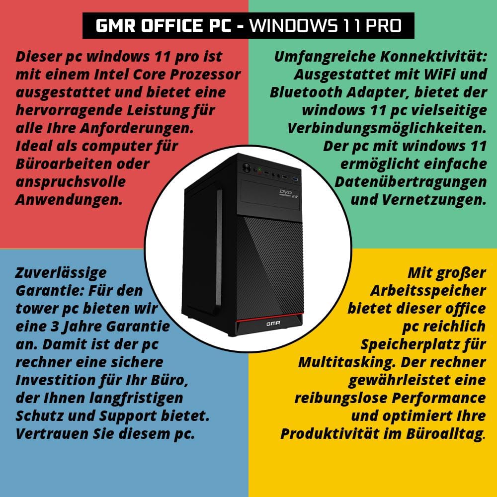 Intel i7 - Business Office Multimedia Computer | 32 GB RAM | 1000GB SSD | DVD ± RW | USB 3.0 | Windows 11 Prof. 64-Bit | Smart ID Card Reader 5-in-1 | WiFi 600 and Bluetooth 5