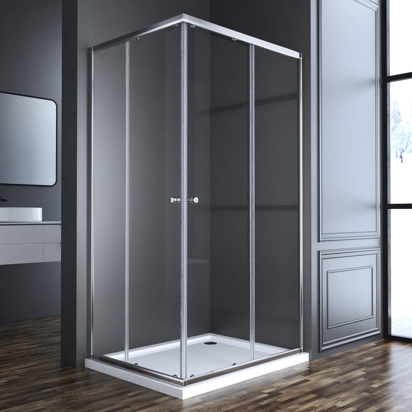 Shower Cubicle Black Double Sliding Door with Corner Entry 75 x 75 cm Shower Screen Sliding Doors Shower Enclosure 6 mm Tempered Glass Height 185 cm Shower Door