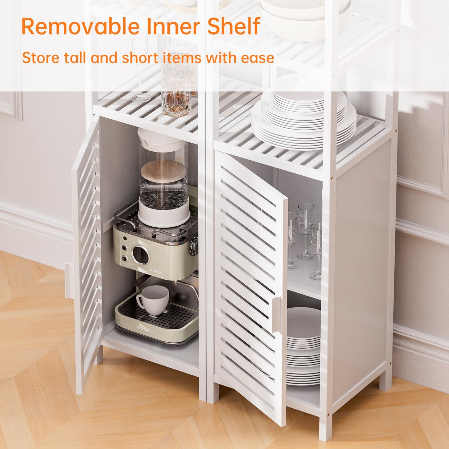 HITNET Bathroom Cabinet Bamboo Black Bathroom Cabinet Tall Cabinet Narrow Freestanding Floor Standing with Open Shelf and Single Door