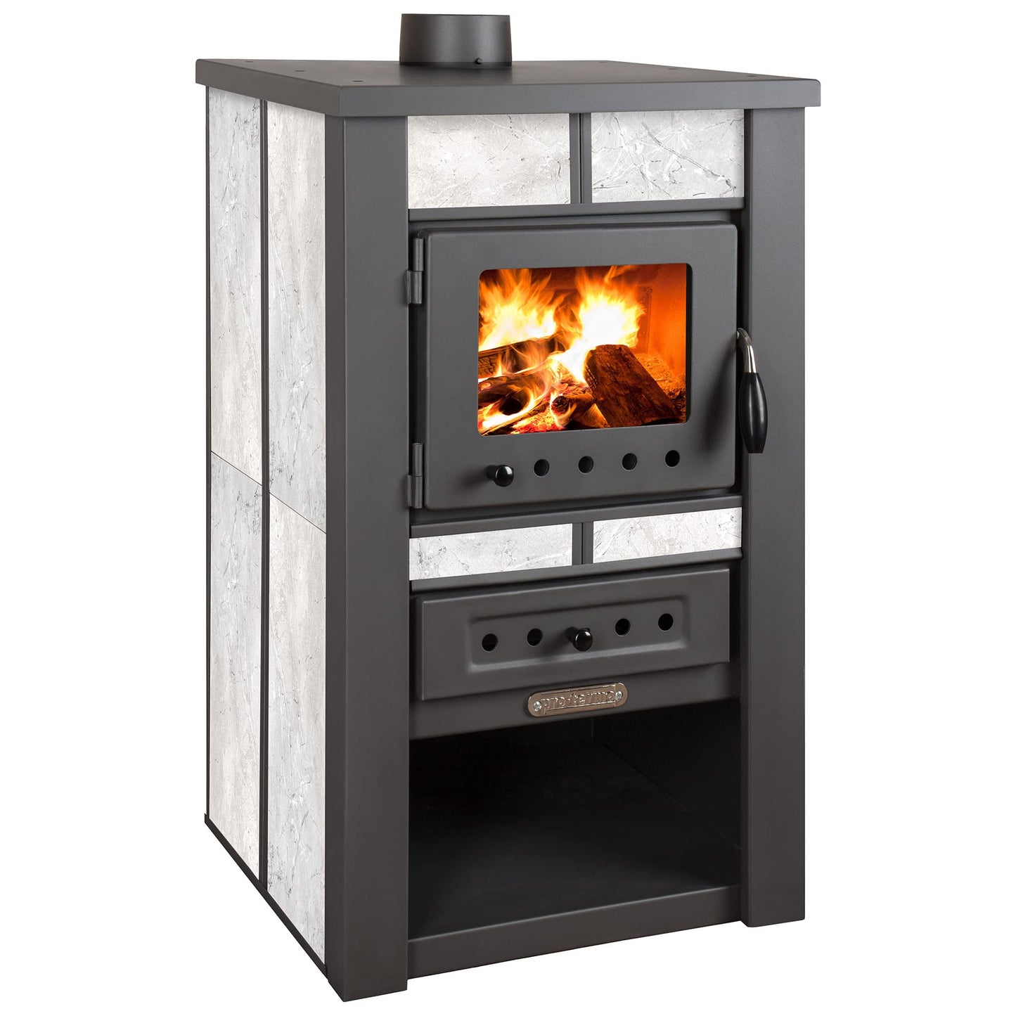 ProTermo Alpina Ceramic Mocha Fireplace with Fireclay Stone - 8 kW Heating Output - 50 x 48 x 82 cm Wood Stove with Viewing Window - Type 1