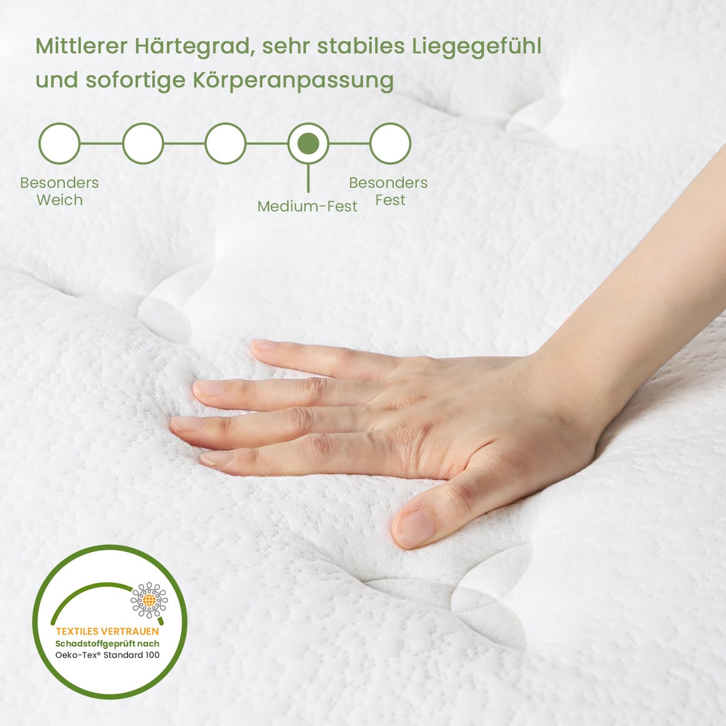 Mattress 140 x 200 cm, 25 cm Height Pocket Spring Mattress, Oeko-Tex Certified, Orthopaedic Spring Mattress, Ergonomic Rolled Mattress H3 Medium Firm