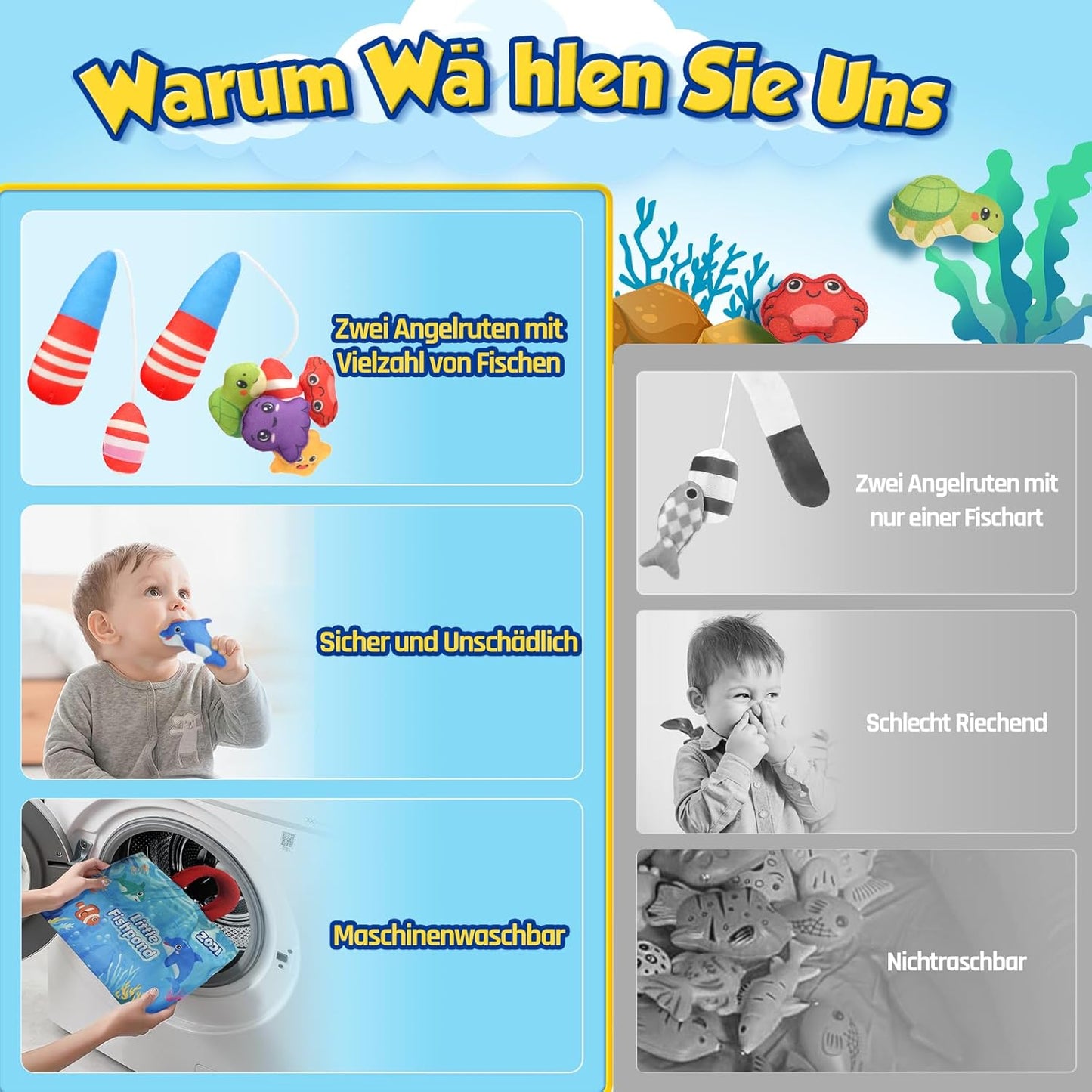 ZOOI Montessori Toy from 1 Year, 5 in 1 Motor Skills Toy Fishing Game, Toy from 1 2 3 Children Year, Gifts for Girls and Boys, Children's Toy from 1 Year, Sensory Motor Skills Toy