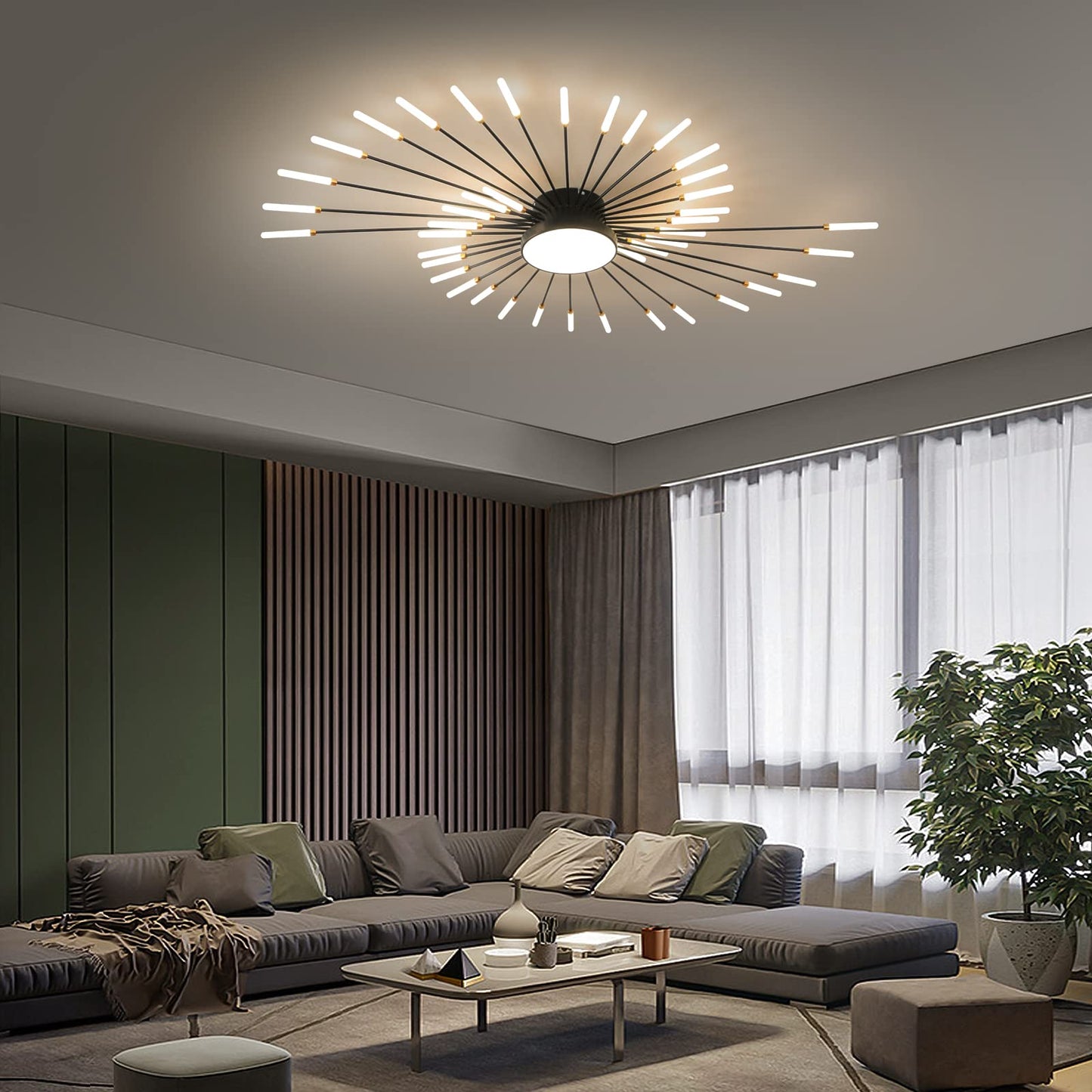 minifair Moderne LED-Deckenleuchte, 12 + 1 Köpfe, halbbündige Deckenleuchte, goldene Kronleuchter, Deckenbeleuchtung für Schlafzimmer, Wohnzimmer, Küche, Esszimmer, Restaurant
