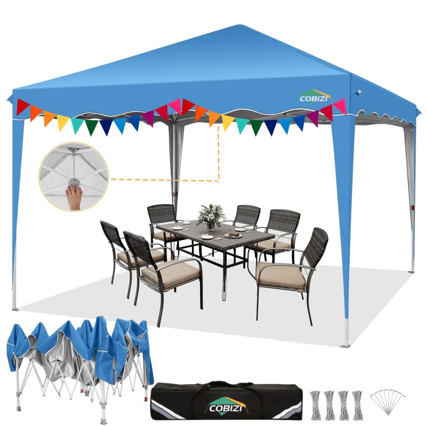 COBIZI Folding Gazebo Gazebo 3 x 6 Waterproof Winterproof Garden Gazebo Party Tent Pop Up Gazebo Foldable Tent with 6 Side Waves with Ventilation Openings, Sandbag for Market, Outdoor Event, Black