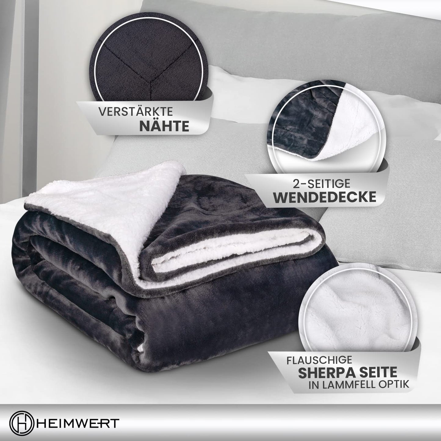 Cuddly Sherpa Wool Blanket - Super Soft Warm Thick Cuddly Blanket Fluffy - Extra Fluffy Fleece Blanket and Bedspread for Couch Bed Sofa (Grey, 150 x 200 cm)