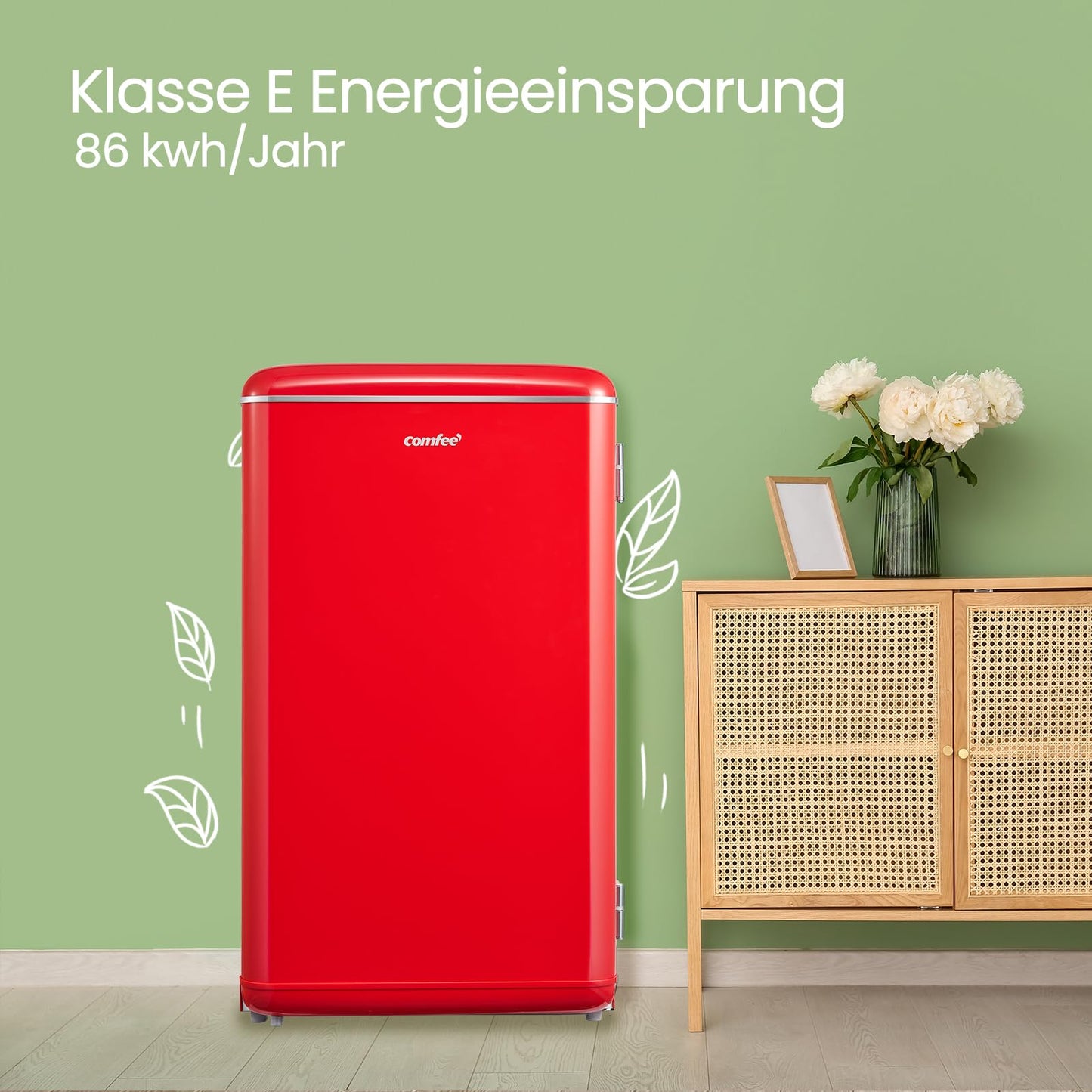 Comfee' RCD93RE2EURT(E) Kühlschrank Klein, 93 Liter Retro Kühlschrank, Mini kühlschrank mit verstellbare Thermostat, Silent, geeignet für Zuhause, Büro und Hotel, Rot