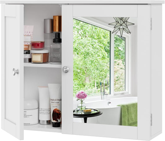 RRX Bathroom Storage Cabinet, Wall Cabinet with Mirror, Wall Cabinet for Bathroom, Adjustable Shelf, 2 Doors Over the Toilet, 16.5 x 60 x 49 cm (L x W x H)