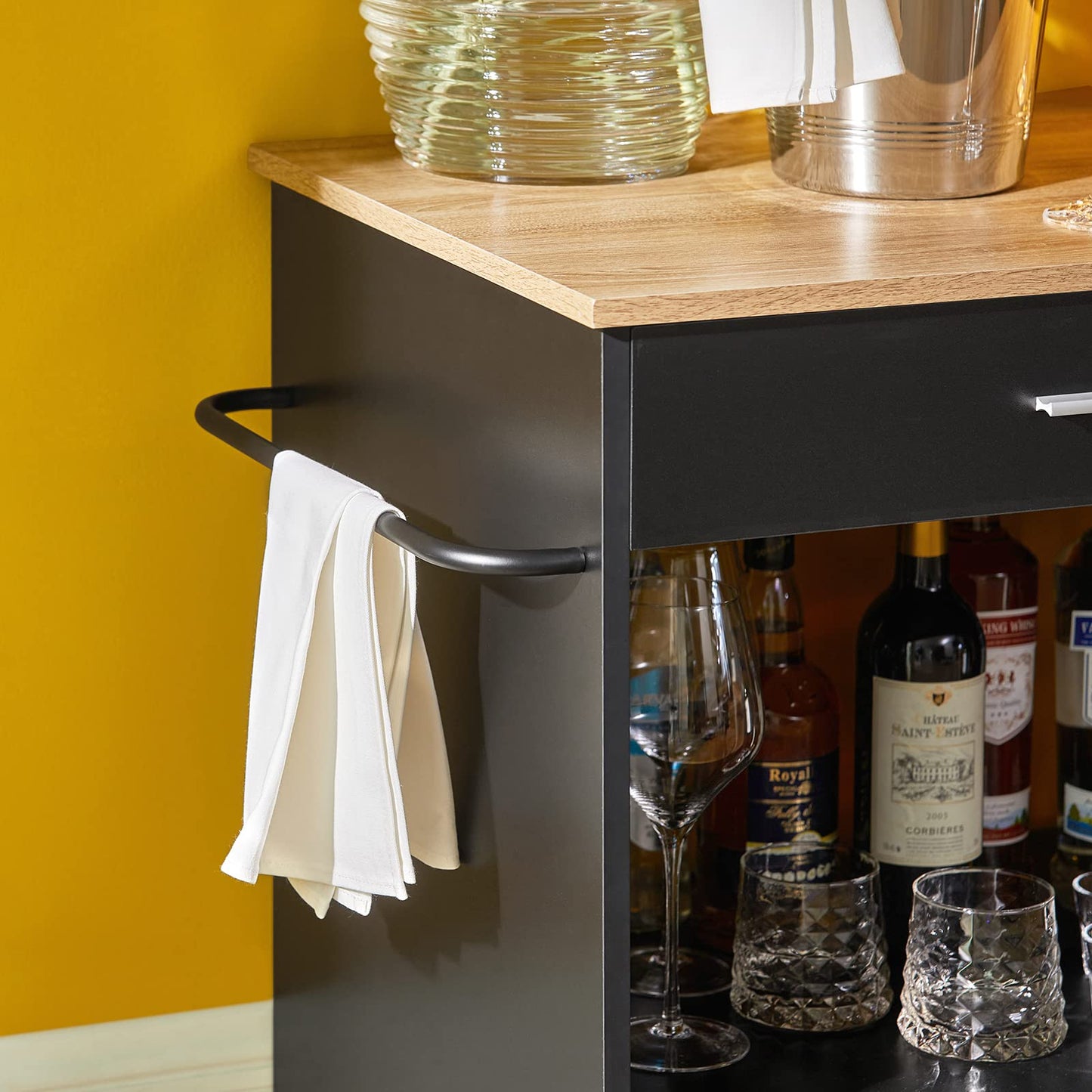 SoBuy Serving Trolley with Wheels Kitchen Trolley with Worktop Rolling Trolley Kitchen Island with Worktop Narrow Microwave Cabinet Kitchen Cabinet Side Table Wood Black 82 x 88 x 46 cm FKW113-SCH