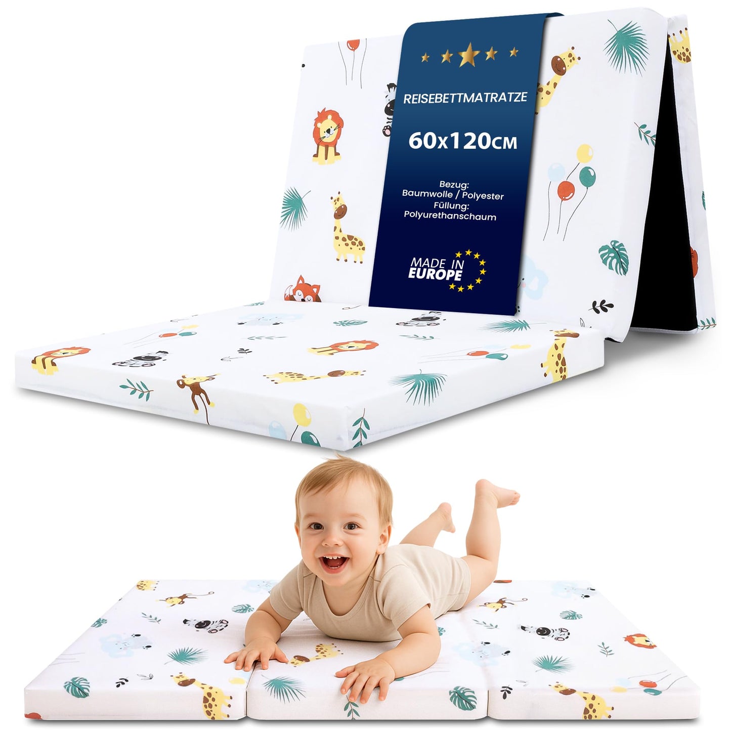 Folding Mattress Foldable Travel Cot Baby Mattress 60 x 120 cm - Folding Mattress for Children Guest Mattress Foldable Baby Mattress Floor Mattress Sleeping Mattress and Travel Mattress 60 x 120 cm