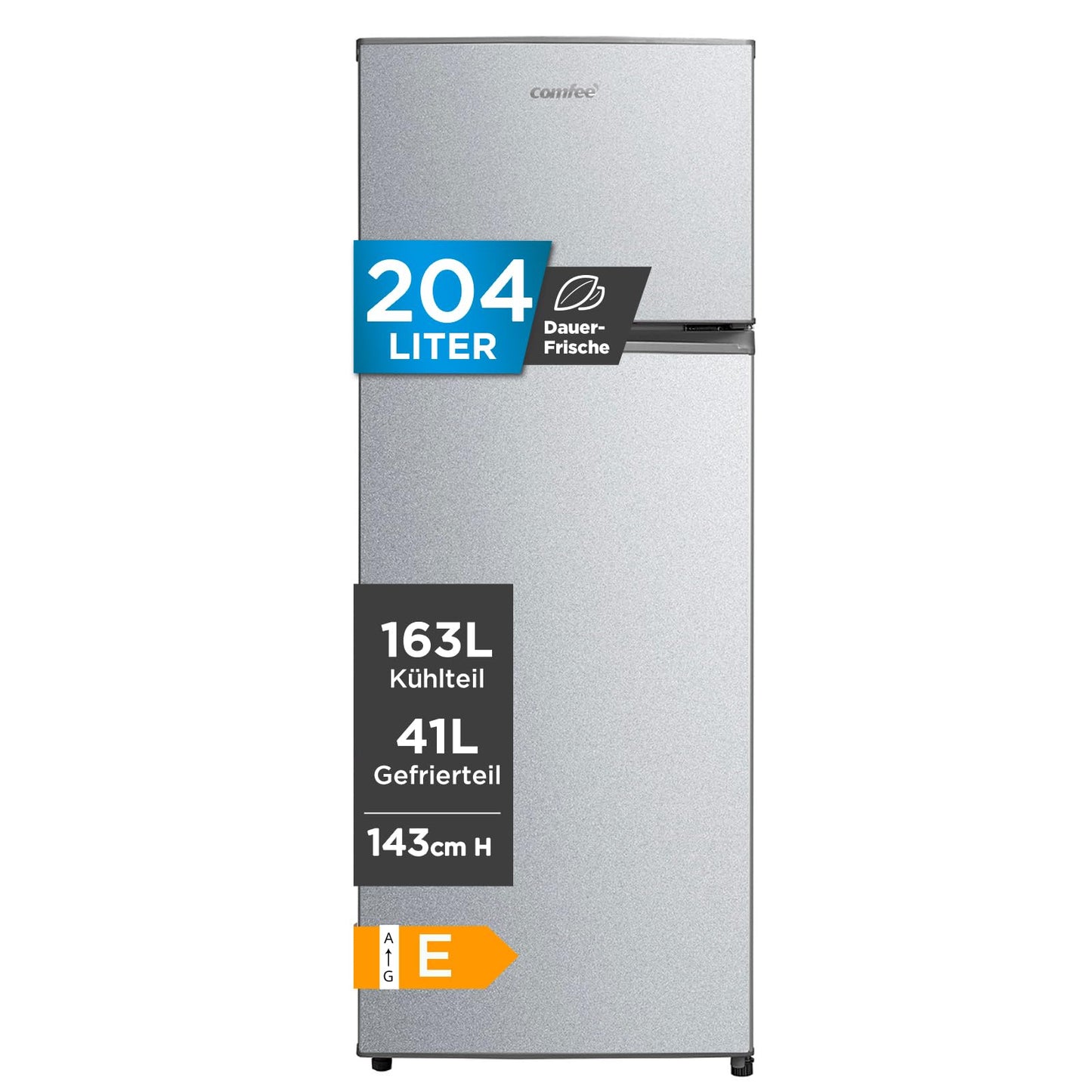Comfee RCT284DK2A Fridge/Freezer, Top Freezer Compartment, 176 kWh/Year, 143 cm Height, LED Light, Reversible Door Hinge, Black