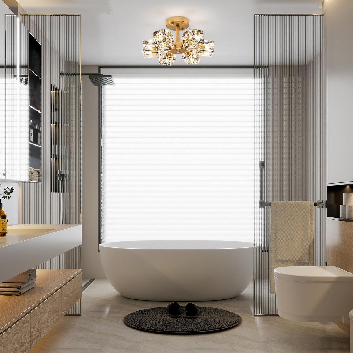 Modern Kistall Semi-Flush Ceiling Light Living Room, 8 Lights, Gold Crystal Chandelier, Semi-Flush Crystal Chandelier, Luxury Ceiling Light for Bedroom, Dining Room