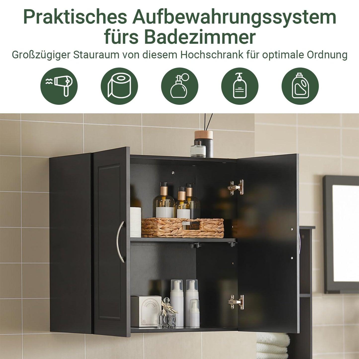 SoBuy® FRG231-W Wall Cupboard with Two Doors Bathroom Cupboard Kitchen Cabinet Medicine Cabinet White WHT Approx. 60 x 60 x 30 cm.