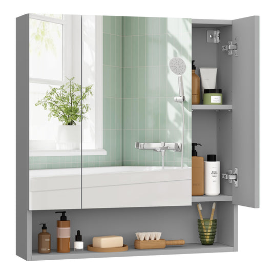VASAGLE Kailyn Collection BBK129G01 Bathroom Cabinet with 3 Doors, Mirror Cabinet, Open Compartment, Adjustable Shelves, 16.5 x 70 x 75 cm, Dove Grey