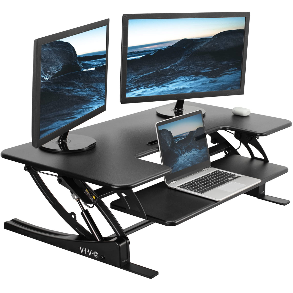 Vivo Black Height Adjustable 36" Stand up Desk Converter | Quick Sit to Stand Tabletop Monitor Riser (DESK-V000V)