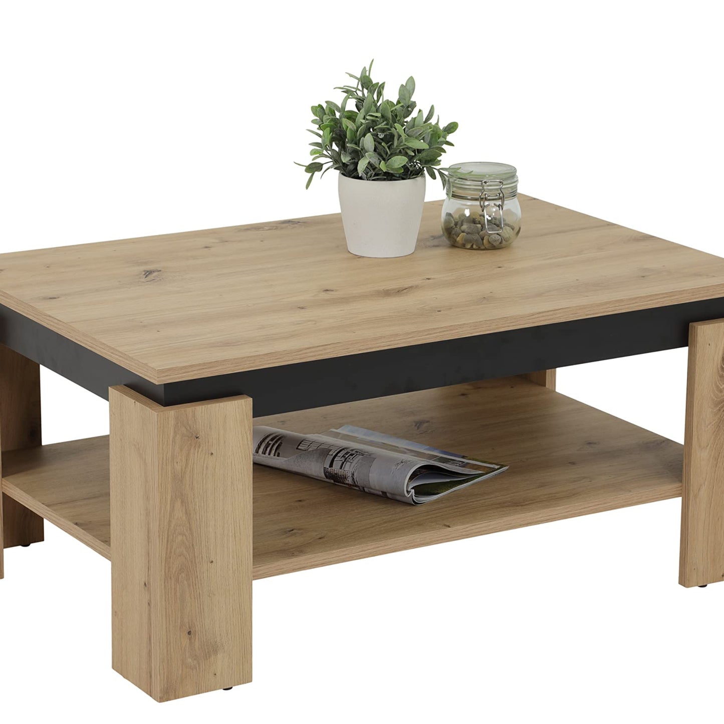 Hela Tische, Tim Coffee Table, Square Sofa Table, Melamine-Coated Wood Material, Coloured Table Wreath, Concrete Look/Anthracite, 68 x 68 x 41 cm